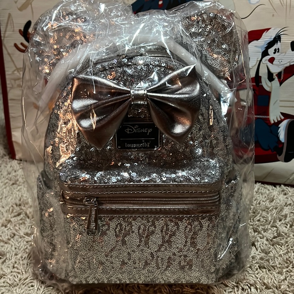 Loungefly Disney Silver Sequin backpack NWT